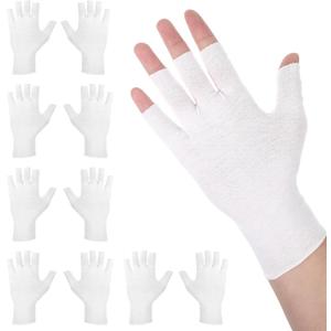 2 x 5 Pairs White Cotton Moisturizing Glove–Fingerless Design Cotton Gloves for Adult Adult Uvshield Gloves Winter Knit Warm Mittens for Women & Men Stretch Half Finger Glove Touchscreen Friendly