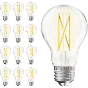 TJOY 12 Pack A19 Vintage LED Edison Bulbs, Dimmable, 60W Equivalent, High Brightness 5000K Daylight, Ultra-Bright, 7W E26 Standard Base, 800 Lumens, CRI80+, Clear Glass Filament Bulb for Home