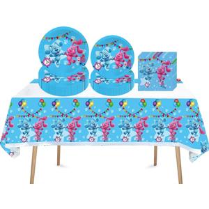 41 pcs Blue Dogs Themed Party Supplies, 20 Plates, 20 Napkins and 1 Tablecloth, Blue Dogs Birthday Party Decorations for Boys and Girls