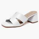Women's Square Open Toe Sandals Low Block Chunky Heel Slip on Comfortable Casual Sandals for Daily Wear Size 8.5