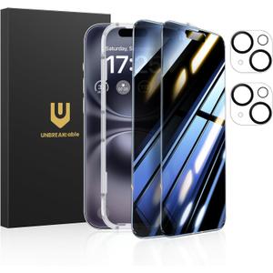 UNBREAKcable Privacy Screen Protector for iPhone 16 (6.1-Inch), 2-Pack + 2 Lens Protectors25 Anti-Spy9H HardnessAnti-FingerprintHD Clarity Tempered Glass