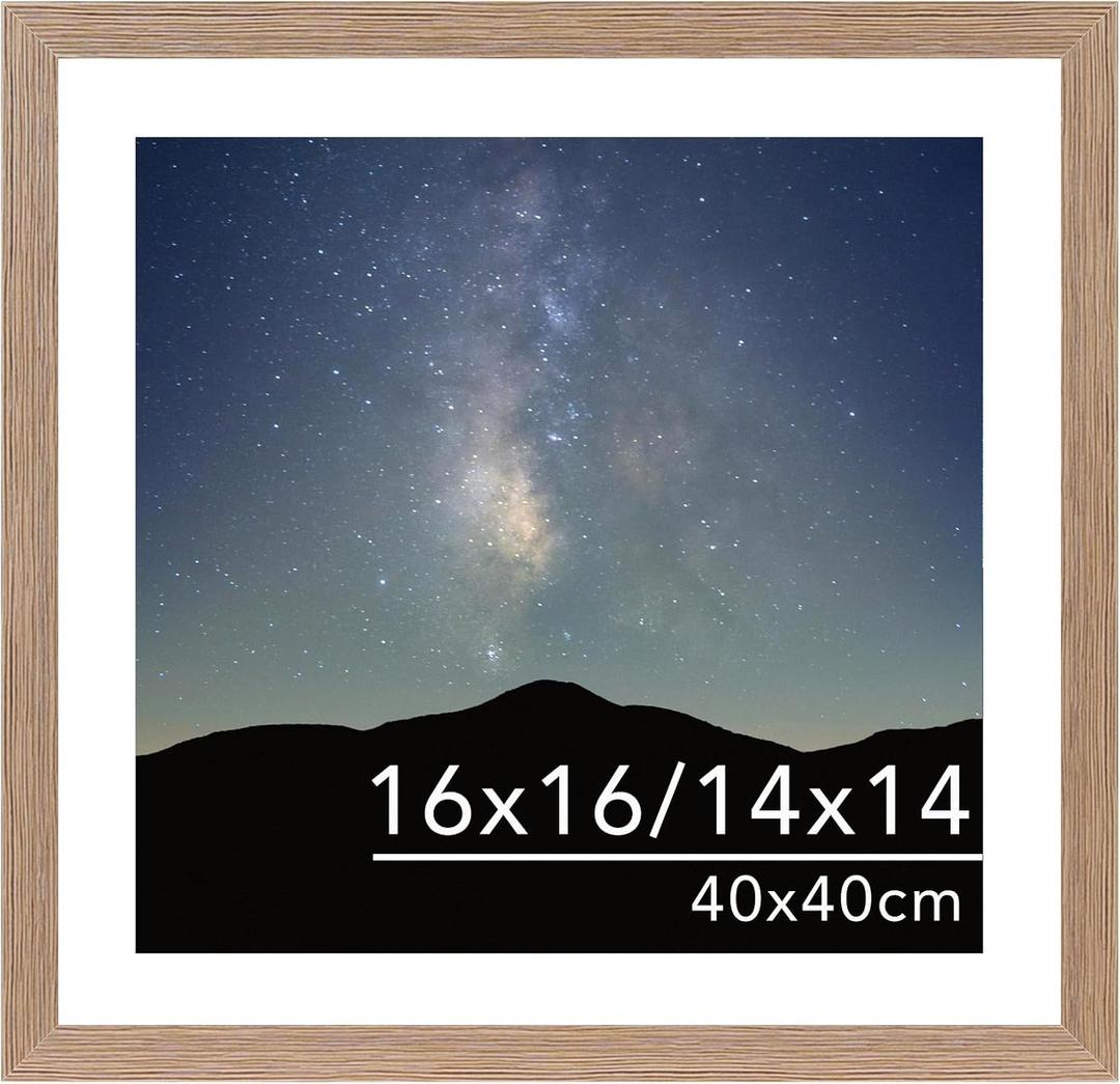 JCJMY 16x16 Picture Frame Rustic Brown with 14x14 Mat for 40 x 40cm Diamond Art Painting, Display Photo 14x14 with Mat or 16 x 16 Without Mat, Wall Hanging Large Frame with Plexiglass, Rustic Brown