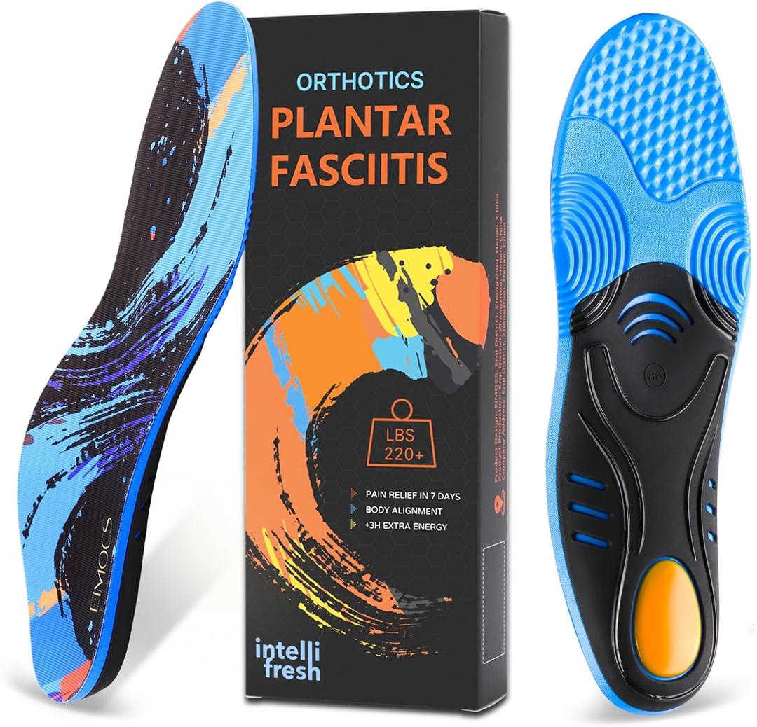 Plantar Fasciitis Pain Relief Insoles for Men and Women, Full-Length Sports Inserts with Good Arch Support, Ideal for Running, Walking, All-Day Standing, No Trimming (MEN10-10.5 | WOMEN12-12.5--(285mm), Black+blue)