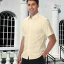 EOUOSS Men's Short Sleeve Dress Shirts Wrinkle Free Stretch Formal Wedding Prom Regular Fit Button Down Shirt Beige Small (S)