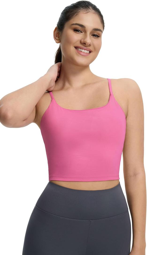 ECOPARTY Wirefree Padded Yoga Sports Bra for Women - Moisture Wicking Quick Dry Workout Crop Tank Camisole (Pink, XL)