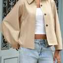 Cicy Bell Womens Cropped Jacket Lightweight Batwing Sleeve Trendy Casual Short Trench Coats Button Up Outerwear (Beige, M)