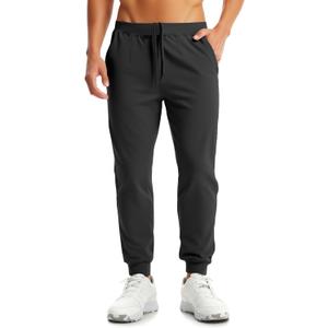 Aolesy Men's Joggers Sweatpants with Zipper Pockets Stretch Athletic Gym Pants for Workout, Running, Golf (Fleece & Regular) (Black, XXL)