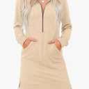 AlvaQ Sweatshirt Dress for Women Fall Winter Casual Long Sleeve Half Zip V Neck Pullover Tunic Tops Mini Dress with Pockets XL