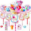 Valentines Day Card for Kids School, 24 Pack Giant Lollipop Stationery Set with Valentines Cards Pencils Stickers Erasers Ribbon Stampers Sharpener for Party Favors Classroom Gifts Prize Exchange