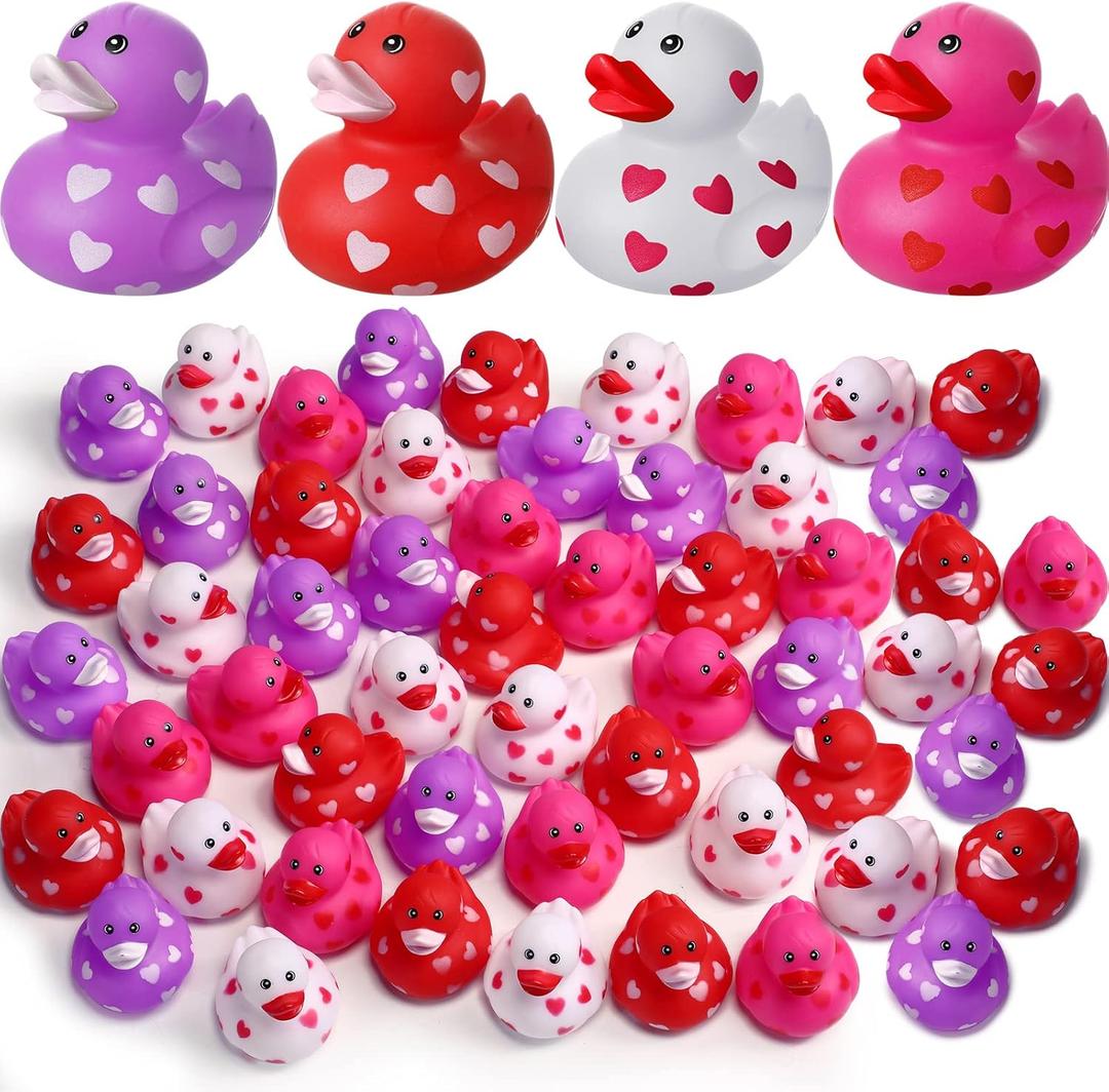 Jerify 96 Pcs 2 Inch Valentine Rubber Duckies Packs Valentine's Day Heart Small Tiny Rubber Ducks for Pool Bathtub Toys Party Favors Decorations Classroom Prizes Exchange Gifts (Romantic)