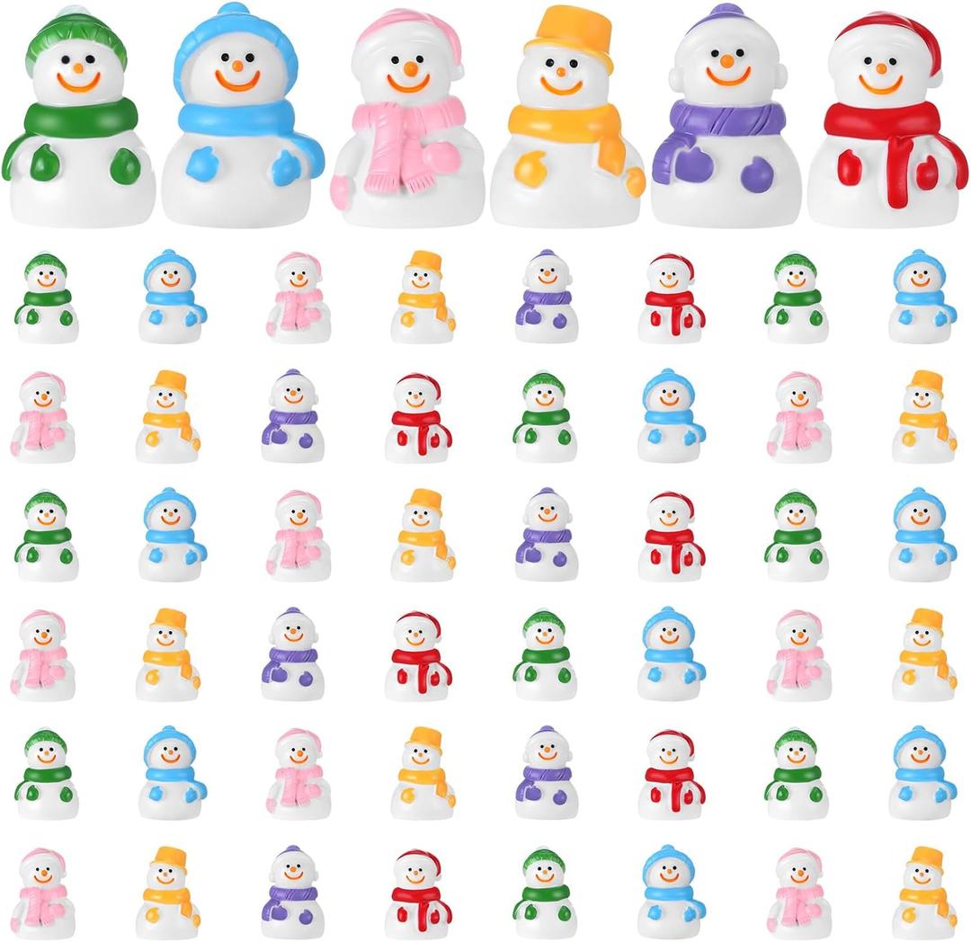 72 Pcs Winter Mini Resin Snowman Tiny Snowman Figurines with Colored Hat Garden Miniature Landscape Accessories Dollhouse Hide Crafts Decor (Beautiful)