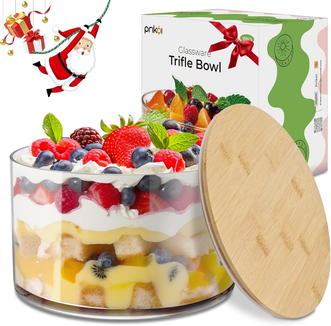 155oz Large Trifle Bowl with Lid, Modern Design Clear Glass for Salads, Dessert, Fruit, and Party Displays, 2025 Thickened Version