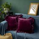 GLORY SEASON Velvet Throw Pillow Cover Soft Decorative Luxurious Solid Square Cushion Case for Sofa Couch Bedroom Farmhouse,Pack of 2, 18 x 18 Inches, Amaranth