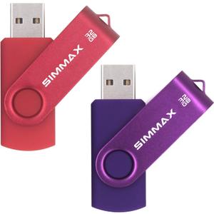 SIMMAX USB Flash Drives 2 Pack 32GB Memory Stick Swivel Design USB 2.0 Flash Drive Thumb Drive Zip Drives (32GB Red Purple)