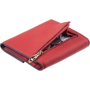 2 x Travelambo RFID Blocking Small Mini Compact Wallet Coin Pouch Holder Trifold Credit Card Holder Pocket Purse for Women (Napa Red)