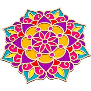 Bnesi Wooden DIY Floral Rangoli Mat Easy to Use or to Fill Rangoli Template Rangoli Decorative Boards for Indian Traditional Festival New Year Decor (Wood, Floral)