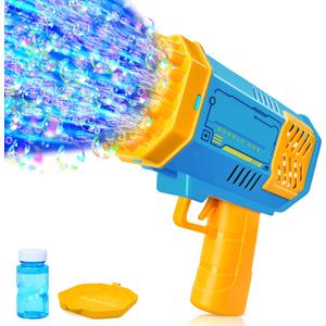 Sloosh Bubble Machine Toy for Ages 3-8 Boys Girls with Solution, Rocket Shape Bubble Gun Toy for Kids Ages 4-8, Gifts, Adults, Party Favors, Summer, Wedding, Easter (Blue)