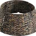 Christmas Tree Collar, Tree Skirt, Woven Hyacinth Rattan 4-Panel Tree Collar w/Cord Access Hole & Easy Lock Design