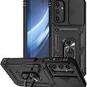 for Samsung Galaxy A25 5G Case, Soft Silicone Rubber Bumper Hard Plastic Phone Case with [Sliding Camera Lens Cover] [360 Rotatable Kickstand Ring] [HD Screen Protector] for Galaxy A25 5G Black