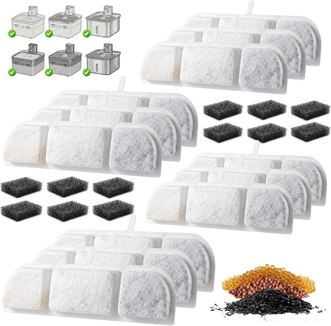 12 Pack Cat Water Fountain Filter Replacement, Fits Wireless Cat Fountain Filter, Multi-Layer Filtration Pet Fountain Filter Replacement, 12 Filters + 12 Pre-Filter Sponges