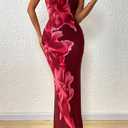 PRETTYGARDEN Womens Summer Dresses 2026 Elegant Spaghetti Straps Evening Gown Floral Print Bodycon Maxi Mesh Sundress (Red, XS)