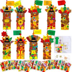 Winlyn 24 Sets Thanksgiving Turkey Craft Kits Fall Kids Crafts DIY Turkey Bookmarks Art Sets Autumn Leaf Turkey Foam Stickers Arts and Crafts for Kids Holiday Party Favors Home Classroom Activities
