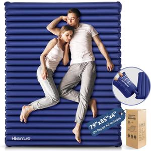 Hikenture Double Sleeping Pad for Camping, Ultralight 4" Extra-Thick Camping Mattress 2 Person, Inflatable Backpacking Sleeping Mat, Hiking Air Mattress for Tent (Navy Pumpsack 79x55in)
