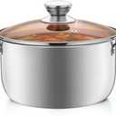 4 Quart Stock Pot with Lid, P&P CHEF Stainless Steel Cooking Pot Stockpot for Soup and Pasta, Heat-proof Handle & Glass Lid, Dishwasher Safe & Non Toxic