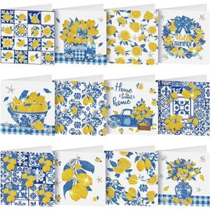 Saillong 12 Pack Capri Lemon Diamond Painting Greeting Card Kit with Envelopes Blue Yellow Lemon Diamond Art Cards 5D Rhinestones Painting Making Kits for Adult DIY Craft Family Friend Holiday Gifts