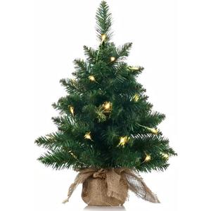 Mini Christmas Tree with Lights, Holiday Artificial Flocked Mini Christmas Tree Decoration, Includes 50 LED Warm Yellow Lights and Cloth Bag, Indoor Home Evergreen Tabletop Decor 2ft/24 inch