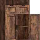 Iwell Storage Cabinet with 2 Drawers & Adjustable Shelves, Cupboard, Floor Cabinet for Living Room, Home Office, Rustic Brown