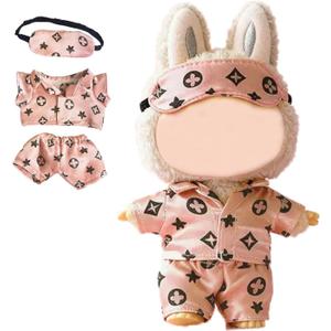 Pink Dolls Clothes Compatable with Labubu(NO Doll), 17cm Dolls Cute Outfit Accessories, Small Clothes Set for Doll, Gift for Women