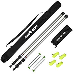 Everbeam Telescopic Tarp Pole for Camping, Hiking, Fishing - Adjustable Aluminium Rods Extend To 92" - Portable & Lightweight, Ideal for Awning, Tent Fly - Includes Guy Lines, Stakes, Carry Bag-2 Pack