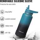 RUBYFLASK 32oz Insulated Water Bottle with Straw, Stainless Steel Metal Vacuum Water Flask, Large Thermal Water bottle with Leakproof 3 Lids for Travel, Camping, Gym Sports Armygreen