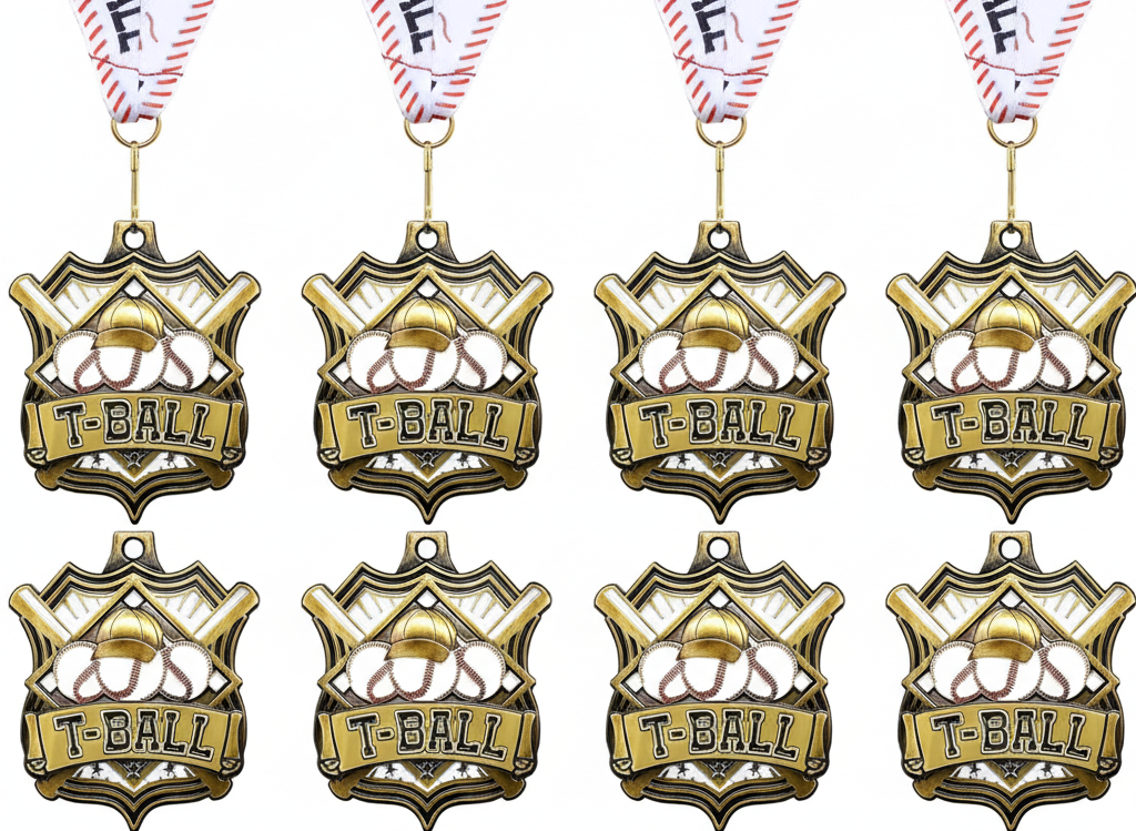Ecation 8 Pcs Baseball Metal Medals Softball Medals 2 Inch Tee-Ball Team Awards Gold Volleyball Medal Football Basketball Soccer Sports Award with Neck Ribbon for Kids