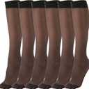 6 Pairs Knee High Stockings for Women, 20 Denier Nylon Sheer Socks with Reinforced Toes Black Nude, One Size