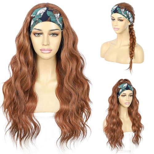 SAPPHIREWIGS Ginger Headband Wigs Body Wave Orange Headband Half Wig For Women Glueless None Lace Front Hair Heat Resistant Fiber Halloween Use 26 Inch