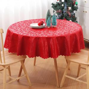 Smiry Round Table Cloth, Waterproof Heavy Duty Vinyl Tablecloths, Wipeable Washable Table Cover for Kitchen and Dining Room (Red, 70" x 70")