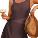 Aleumdr Women's One Piece Swim Dress Tummy Control Swimsuits Modest Full Coverage Mesh Bathing Suits with Skirt (Large, Dark Brown)