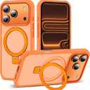 SKYLMW Compatible with iPhone 17 Pro Case with Invisible Magnetic O-Ring Stand Military-Grade Translucent Phone Case for iPhone 17 Pro 6.3" [Compatible with Mag-Safe][Great Grip Feeling],Orange
