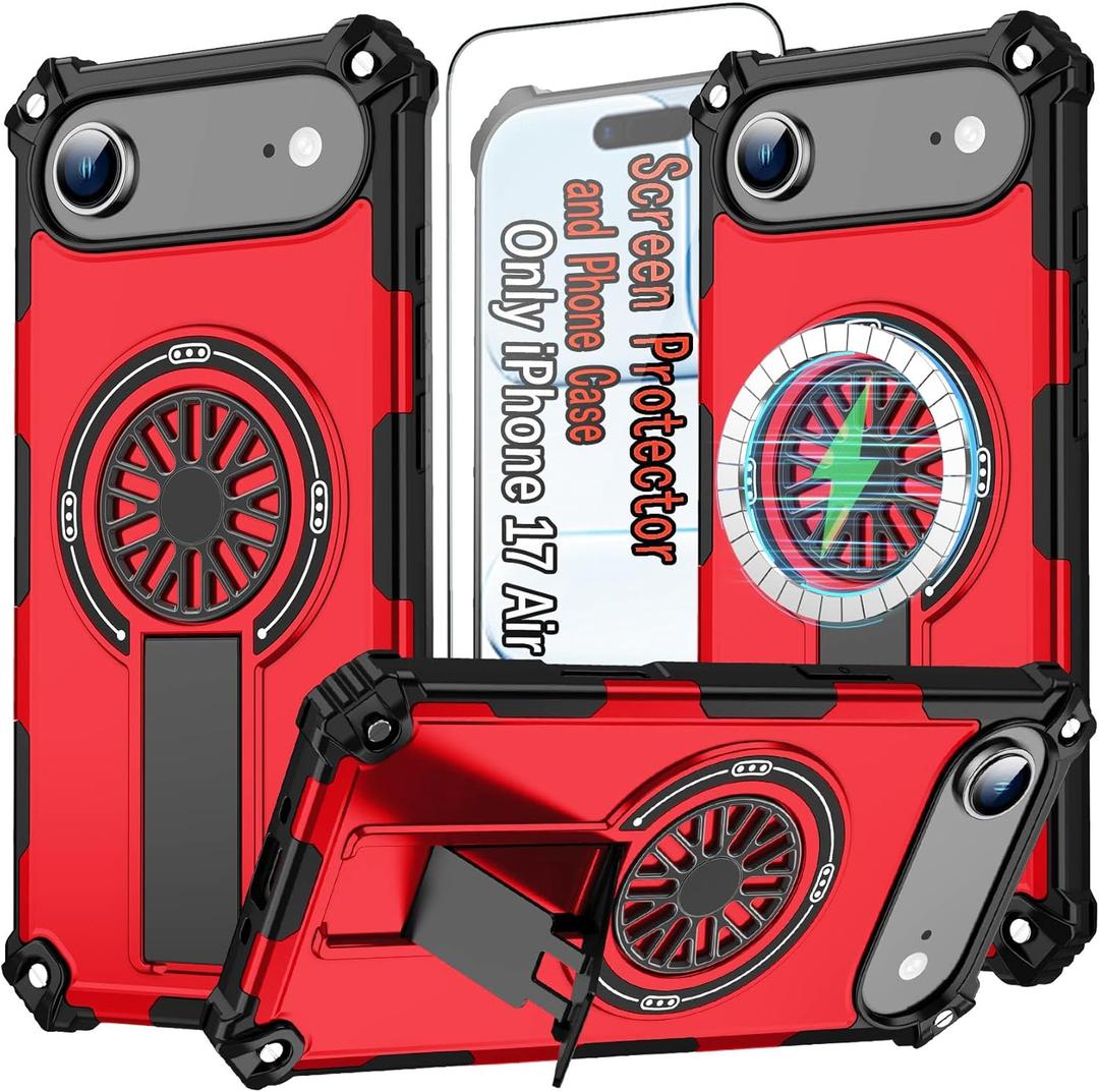 ZOEII 17 Air Case Magnetic for i Phone 17Air Phone, with Stand and HD Screen Protector, [Compatible with MagSafe] Military Grade Drop Protection Protective Case for iPhone Air 17, 6.5" Red