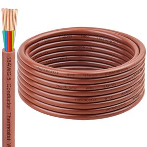 18AWG Thermostat Wire 18/5 Solid Copper  5 Conductor Low Voltage HVAC Cable for Thermostats, Alarm Systems, Doorbells, Multi-Color, 20FT (Brown)