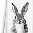 Funny Bunny Rabbit with Toilet Paper Bathroom Towels Decorative 16x24, Bunny Dish Towel Cloths Dishcloths Tea Towel Gifts for Rabbit Lovers, Easter Bunny Bathroom Kitchen Hand Towel Decor