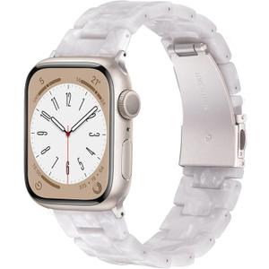 V-MORO Resin Bands Compatible with Apple Watch Bands Lightweight Fashion Strap 45mm/46mm Series 11/10/9/8 Lightweight Band with Starlight Buckle for iwatch Series 7/SE/6/5/4/3/2/1(Pearl white,42/44/45/46/49mm)