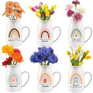 6 Pcs Thank You Appreciation Gift Teacher Ceramic Vase with Small Handle Flower Vases for Coworker Employee Teacher Volunteer Social Worker