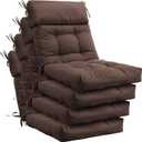 Barydat 4 Pack High Back Chair Cushion Indoor Outdoor Tufted Seat and Back Chair Rocking Pads Lounge Porch Seat Cushion with Ties for Patio Furniture, 43.4 x 21 x 3.3 Inch (Coffee)