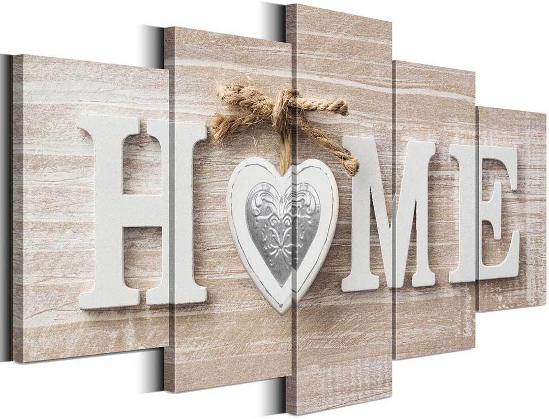 Biufo Home Sign Canvas Wall Art, 5 Pieces Modern Farmhouse Decor, Rustic Home Living Room Wall Decor Prints (Small, Wrapped Canvas) (White)