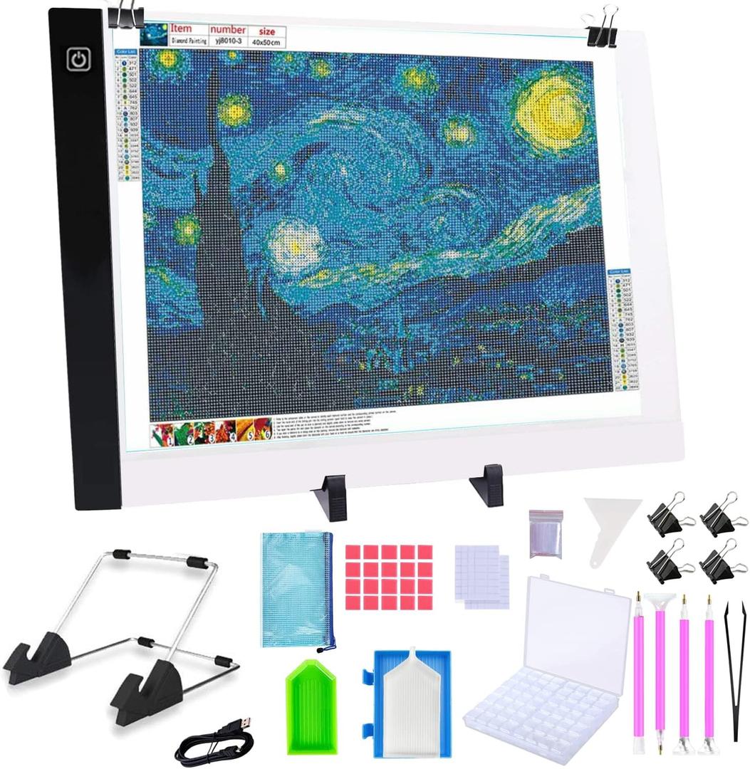A3 Diamond Painting LED Light Pad Kit, 5D Diamond Painting Accessories Tool Kit Full Drill for Adults, Supplies Includes Storage Case, Pens,Stand,Pad Board and More