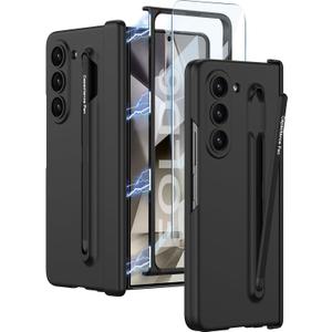 Case for Samsung Galaxy Z Fold 6 with S Pen Holder & S Pen,Luxury Case with Magnetic Hinge Protection and Front Screen Protector,Hard PC Shockproof Protective Cover for Z Fold 6(Black+Black Pen)