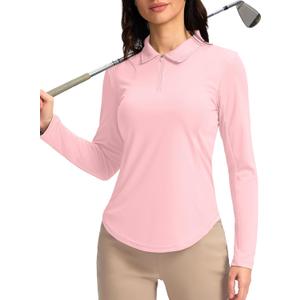 Women's Golf Shirts Lightweight UPF 50+ Long Sleeve Shirts UV Protection Quick Dry Cool Polo Shirts for Women Work Outdoor (Pink, XS)
